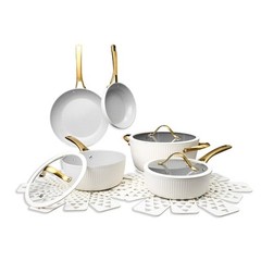 Thyme & Table 12-Piece Ceramic Non-Stick Signature Cookware Set – White & Gold