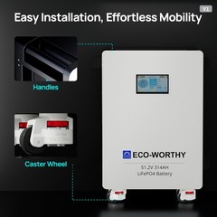 ECO-WORTHY 14kWh 48V 280AH LiFePO4 Battery Vertical Standing Solar Backup UPS