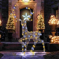 4.6 FT Pre-Lit Christmas Reindeer w/170 Bright LED Lights Zip Ties Ground Stakes