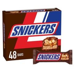 SNICKERS Full Size Bulk Milk Chocolate Candy Bars, 1.86 oz Bar, 48 ct Box- 2box