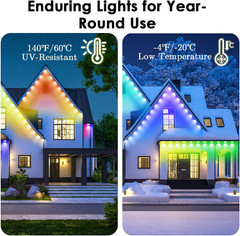 50FT Permanent Outdoor Lights, IP67 Waterproof Smart RGB LED Eave Lights with Ap