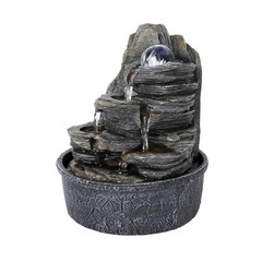 9.8 In. Resin Rockery Indoor Tabletop Tiered Fountain with LED Lights and Crysta