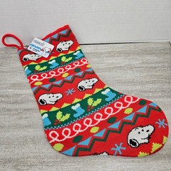 Peanuts Snoopy Christmas Stocking Red Green Holiday Knit Festive Gift