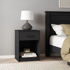 Ardent Nightstand W/ 1 Drawer Easy Assembly Sleek Black Finish Modern Design New
