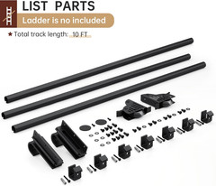 10FT Rolling Library Ladder Hardware Kit,350Lb Capacity,Telescopic Hook & Bottom
