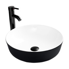 ELECWISH Bathroom Vessel Sink Black Ceramic Vanity Basin Bowl Faucet Drain Combo