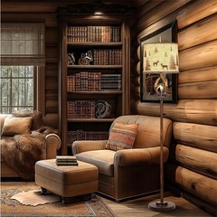 Rustic Farmhouse Antlers Floor Lamp Nightlight Brown Finish Round Shade