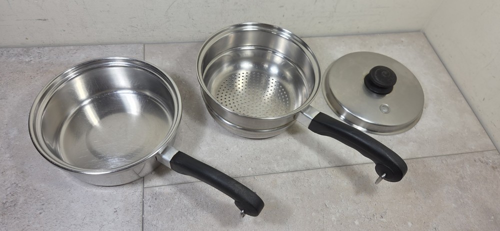 Saladmaster 2qt 3 Pc Double Boiler Tri-Clad 18-8 Stainless Steel Saucepan W/ Lid