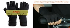 2-Pairs Pack Copper Full Finger Compression Gloves, Copper Arthritis Gloves for
