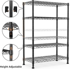 5-Tier Garage Rack Wire Unit Adjustable Storage Shelf Steel Heavy Duty Black 63″