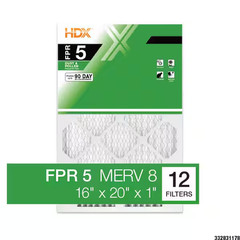 16 x 20 x 1 Standard Pleated Air Filter FPR 5, 12-Pack, Air Filters Replacement