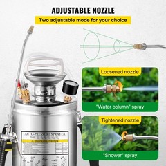 VEVOR Stainless Steel Sprayer 1 Gallon Pump Sprayer w/ 3.3-inch Reinforced Hose