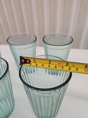 Set of 9 IKEA Green Ribbed Drinking Glasses Tumblers KALLNA Made in FRANCE ~ Exc