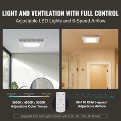 VEVOR 110 CFM Bathroom Exhaust Fan 1.5sones Bath Fan Low Noise with Light