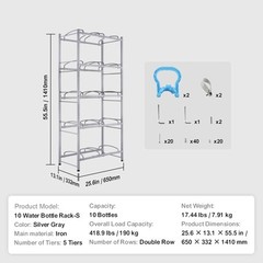 VEVOR 5-Tier Water Jug Holder Double Row Water Jug Rack 10 Bottles Silver Gray