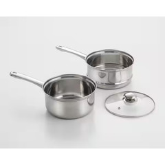 Double Boiler Pot 2.5 Qt Stainless Steel Sauce Pan Cookware 3-Piece With Lid