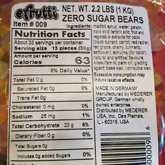 Sugar Free Gummy Bears efrutti Zero Sugar 2.2 lbs Bulk Diabetic Snack Candy 1 KG