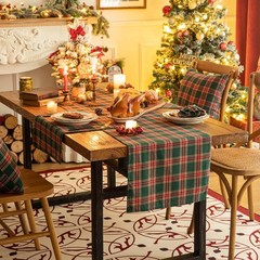 Green Red Plaid Christmas Table Runner, Winter Holiday Table Runners 108 inch…