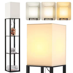 63 In. Black Floor Lamp with Shelves, LED Standing Lamp 1000 Lumens, Column Floo