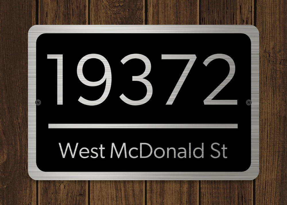 Customized Home Address Plaque Silver Text Metal 12″ x 8″ House Number Sign