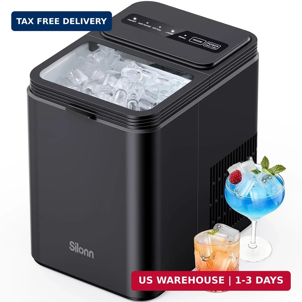 Silonn Ice Maker Countertop, 8 Cubes in 6 Mins, 26.5lbs/24H, Self-Cleaning