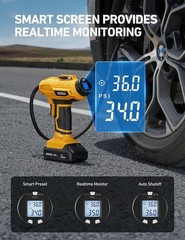 YELLOW AstroAI Cordless Tire Inflator Air Compressor 20V Rechargeable Portable