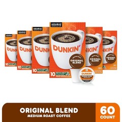 Dunkin’ Original Blend Coffee, Medium Roast, K-Cup Pods, 10 Count Boxes (Pack 6)