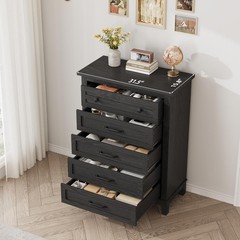 5 Drawer Dresser for Bedroom 41.3″ Wooden Closet Chest Storage Cabinet