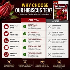 Premium 80 Hibiscus Flowers Tea Bags, 100% Natural, Handmade & Pure from Hibi