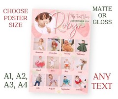 Personalised 12 Months Of Photos StrawBerry 1st Birthday Sign POSTER A1 A2 A3