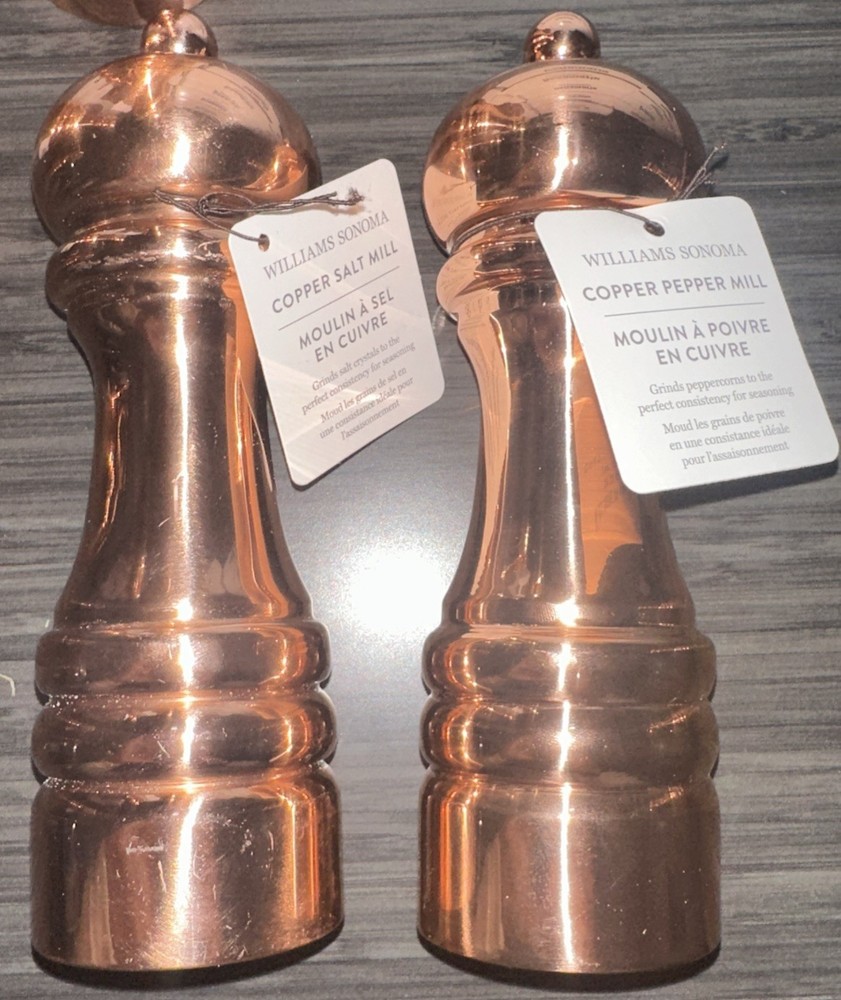 Williams Sonoma 7″ Copper Salt & Pepper Mills Set MSRP $129.95