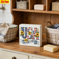4th of July 250 Years of Freedom USA Sunflower Wooden Box Sign Farmhouse Decor