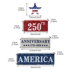 4 Pcs 250 Years American Anniversary Wooden Tabletop Decorations Red White Bl…