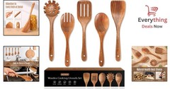 5-Piece Teak Wooden Kitchen Utensil Set Natural Non-Stick Cooking Spoon Spatulas