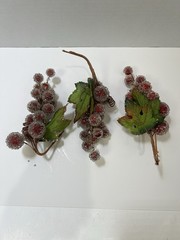 Vintage Sugared Beaded Red Faux Grapes 3 Bundles 7” MCM Glitter Green Leaves