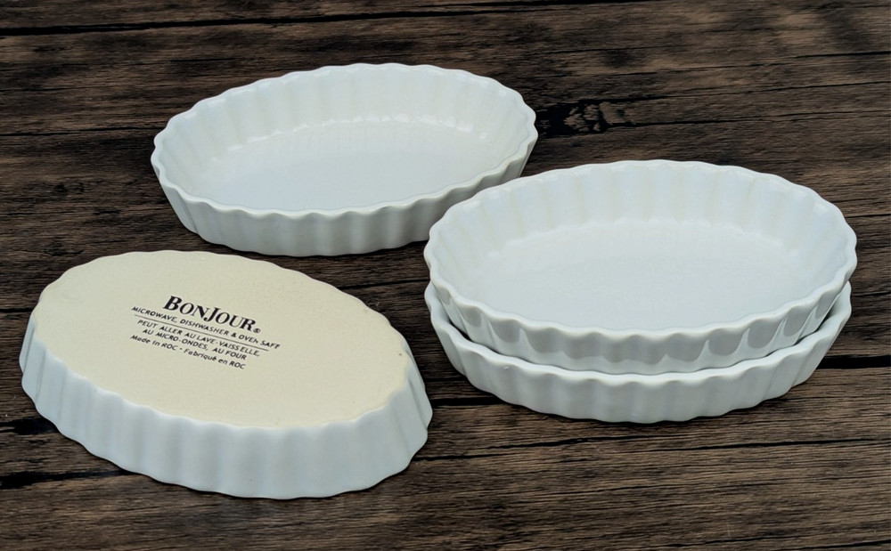 4 Piece Set Bonjour Creme Brulee Oval Porcelain Ramekin Are Oven Safe To 450°F