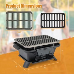 100% Cast Iron Charcoal Grill w/Grill & Grate Hooks Tabletop for Outdoor Camping