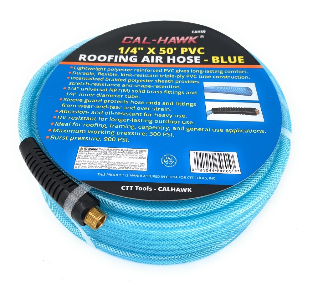 1/4″ X 50′ Air Hose 50 FT Flexible Braid Roofing Clear Blue PVC NPT 300 PSI