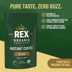 Rex Coffee Organic Fairtrade Natural Decaf Freeze-Dried Instant Arabica 7.05 oz