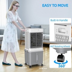 Evaporative Air Cooler 2800CFM Swamp Cooler Fan with 10Gal Detachable Water Tank