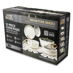 Thyme & Table 12-Piece Ceramic Non-Stick Signature Cookware Set – White & Gold