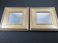 Pair Regency Square Wall Mirrors Framed In Beveled Gold Plastic Wood-Look 9.8 In