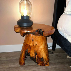 GREENAGE Natural Cedar Mushroom Stool Plant Stand Nightsstand Side Table 13.5″ H