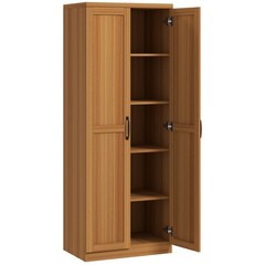 63″ Rustic 2-Door Kitchen Freestanding Storage Cabinet Pantry Shelves, Brown