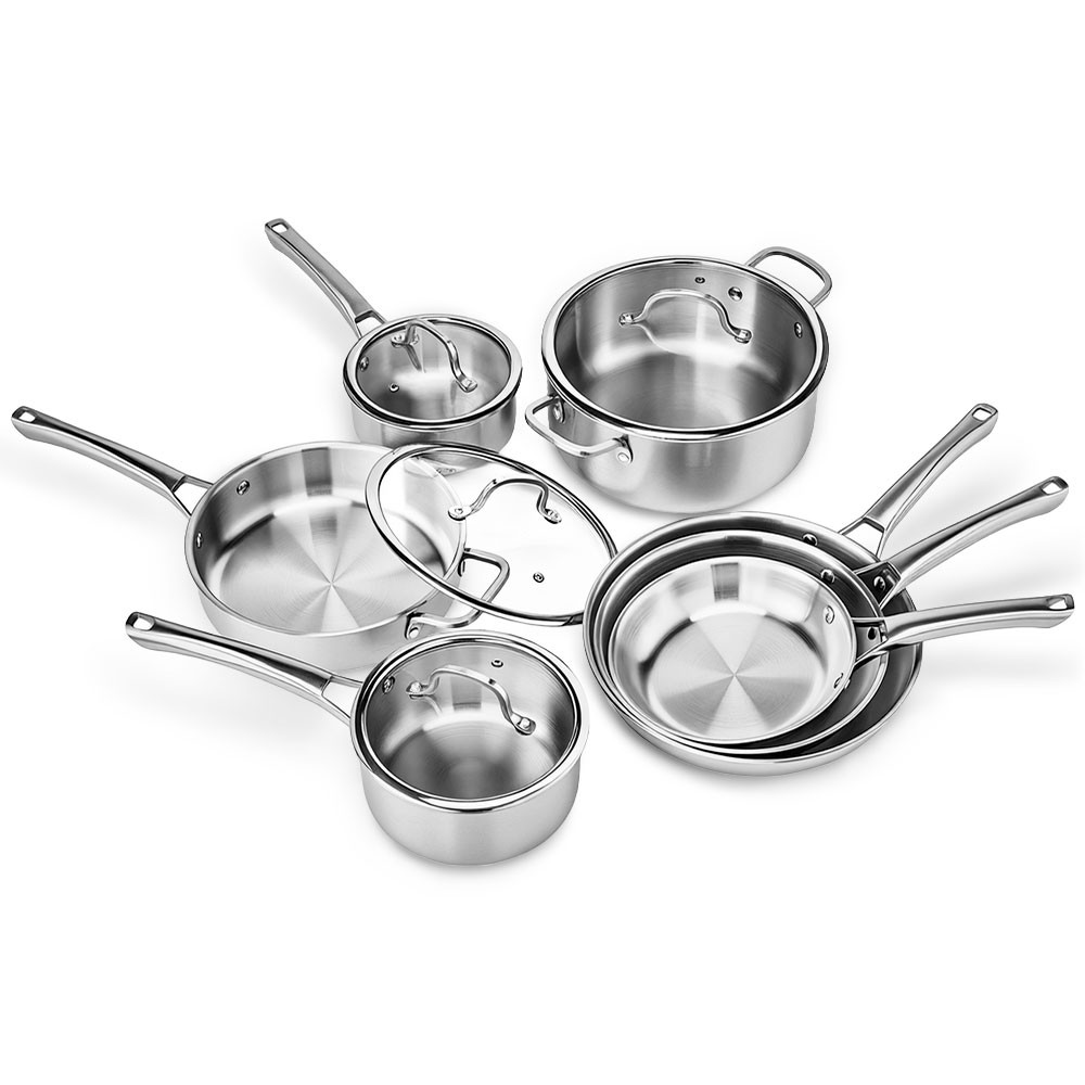 Tri-Ply Clad Stainless Steel Cookware Set 11-Pieces, Oven Safe to 500°F