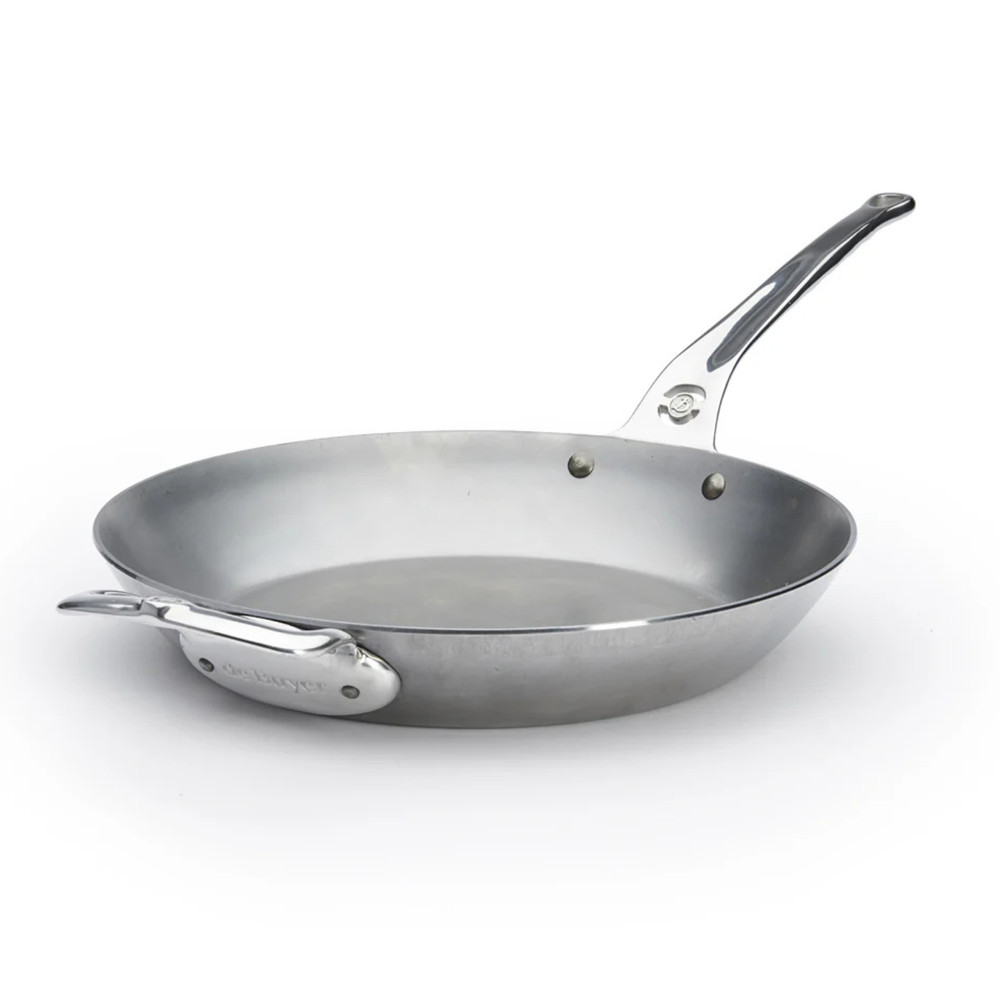 De Buyer 5680.32 Mineral B Carbon Steel Fry Pan with Helper Handle, 1.7L, Silver