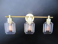 Globe Cannes 24.25 in. 3-Light Matte Brass Vanity Light with Shades & Bath Set
