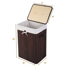 Costway Rectangle Bamboo Hamper Laundry Basket Washing Cloth Bin Lid Brown