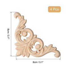 4Pack Carved Wood Appliques Onlays 8x8cm Unpainted Corners Carvings Decals