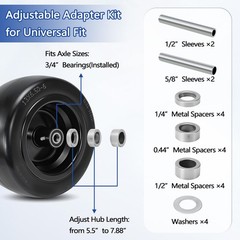 2 Pcs 13×6.50-6 Flat Free Lawn Mower Tire and Wheel, with 3/4″ Bearings & Extra